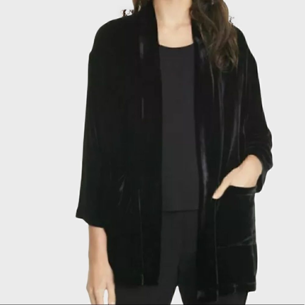 Eileen Fisher Velvet black kimono jacket NWT S - Picture 1 of 4